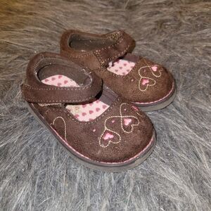 Teeny Toes Toddler Girls Size 3 Brown Heart-Embellished  Shoes